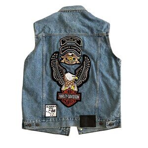 Harley-Davidson Denim Vest Eagle Logo Mens Size M Vintage Style Sleeveless